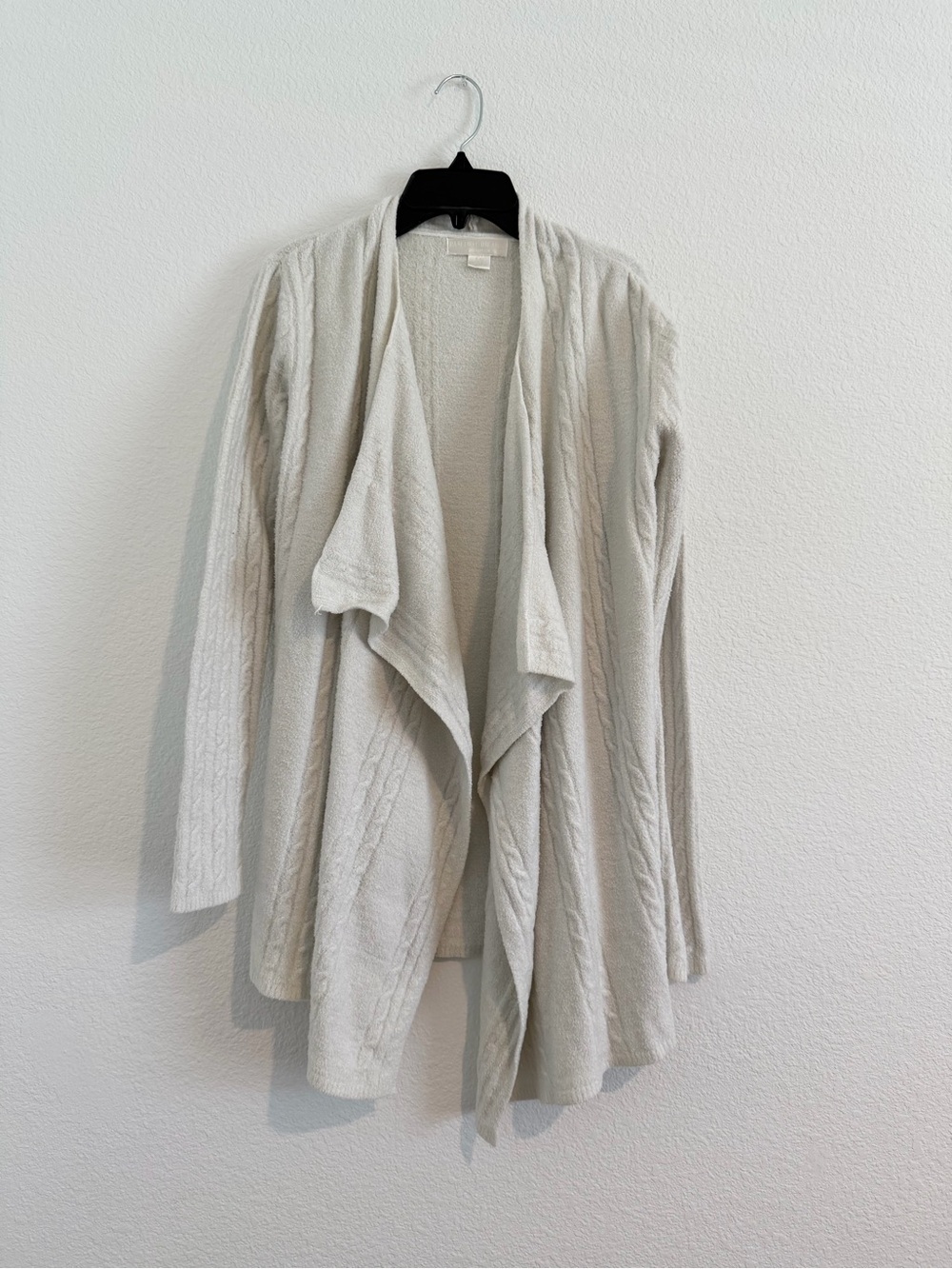 Barefoot Dreams Bamboo Chic Lite Ivory Open-Front Cable Knit Draped Cardigan S/M
